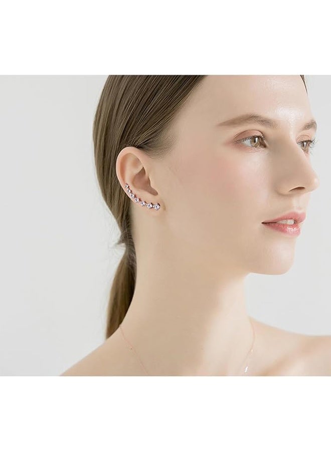 1 Pair of 7 Crystals Ear Cuffs Stud Climbers Earrings,French Style Hoop Earrings Made of Fashionable Alloy, Elegant and Simple Design - Image 3